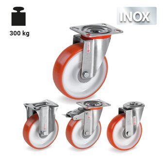 TR-60CC-NLX-Ruedas con soportes de acero inoxidable para cargas ligeras